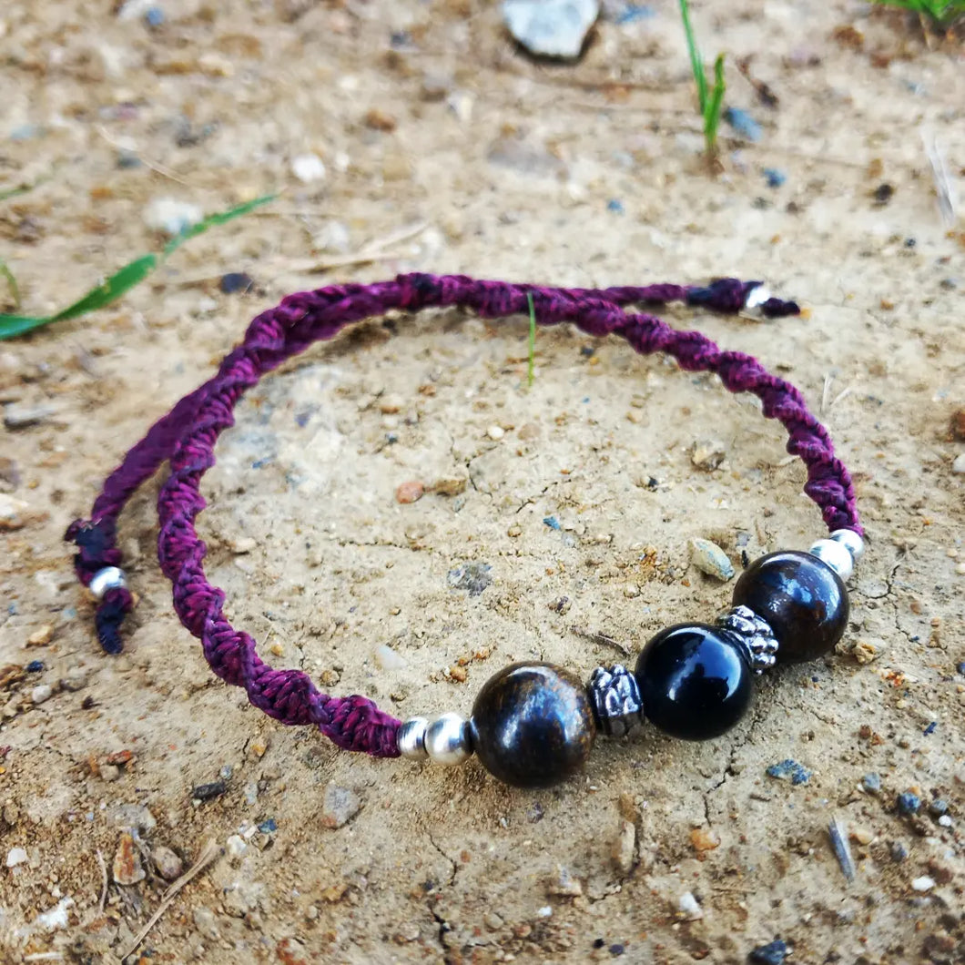 Bracelet Prune Bronzite & Obsidienne