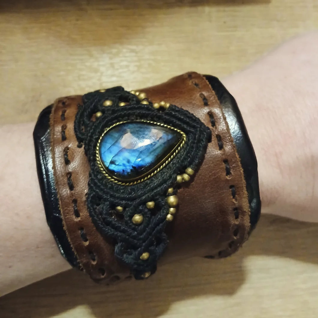 Manchette Labradorite & Cuir