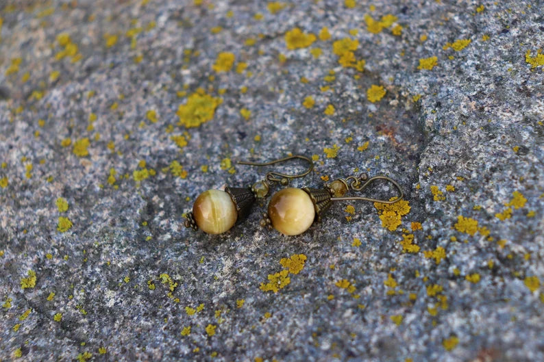 Boucles d’oreilles Œil du tigre bronze