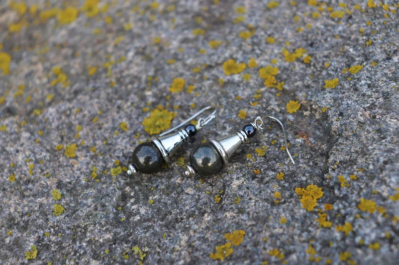 Boucles d’oreilles Pyrite argent tibétain